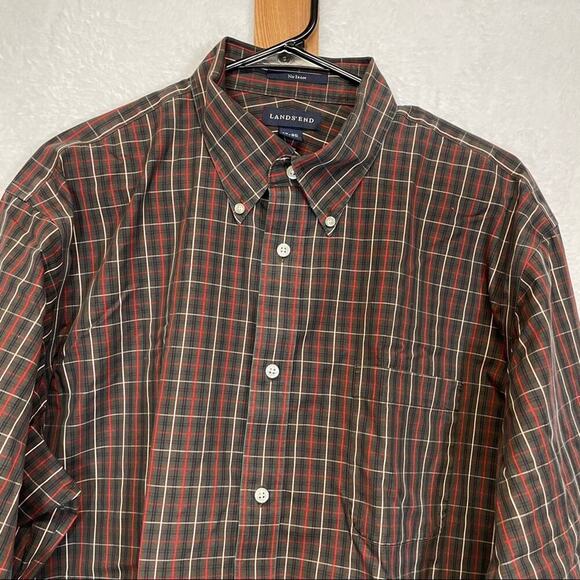 Lands End Brown & Red Striped Long Sleeve Button Down Shirt Size 17-35 - Picture 2 of 8